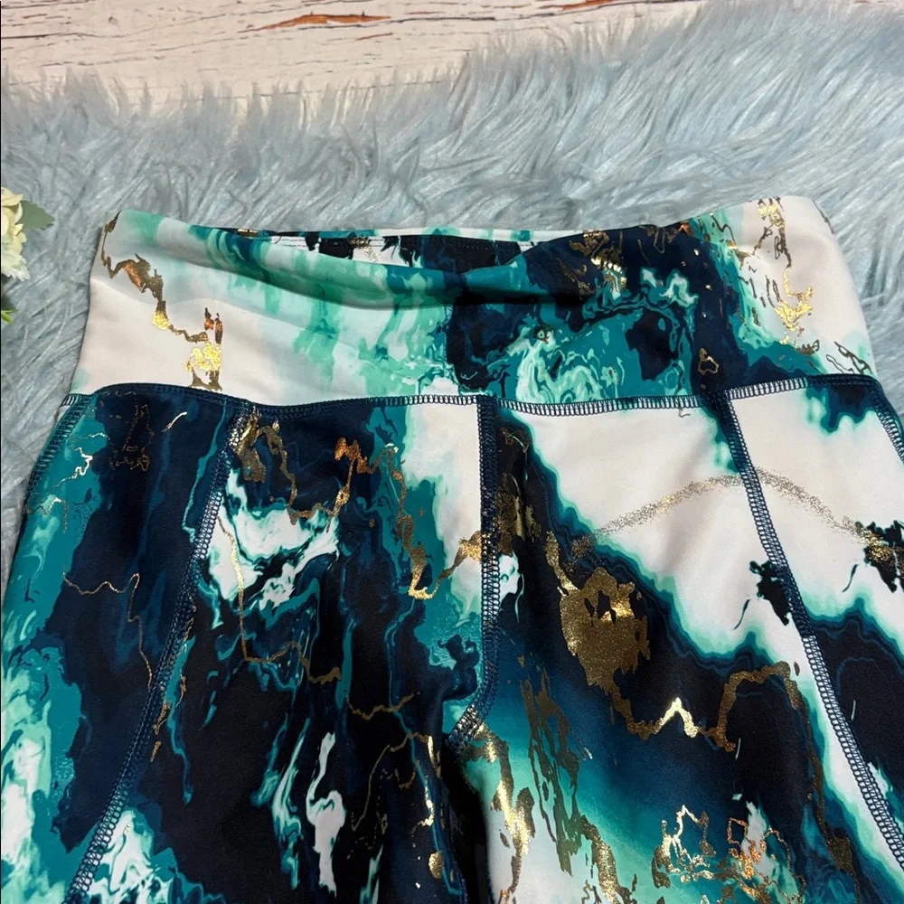 Old Navy Kids Powersoft Teal and Black Marble Leggings sz XL